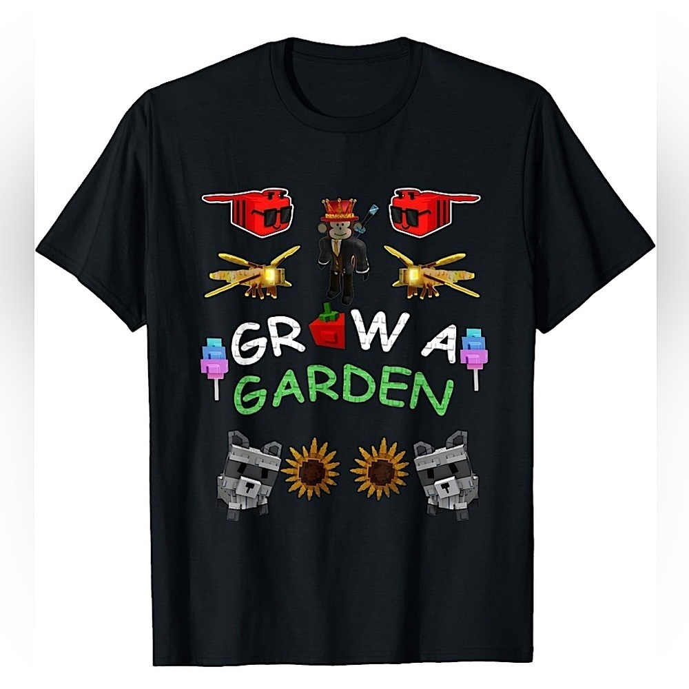 Grow a Garden Gamer Roblox T-Shirt
Black short-sleeve cotton shirt youth